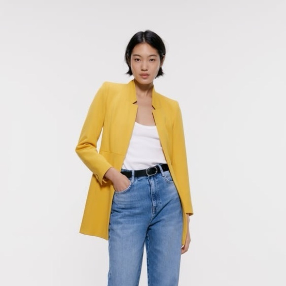 Zara Long Coat/Jacket Yellow Mustard Size Medium